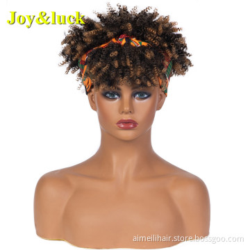 Wholesale  African Hairband Black Ombre Brown Afro Kinky Curly Short Wig Headband Wigs for Black Women Synthetic Hair Wigs